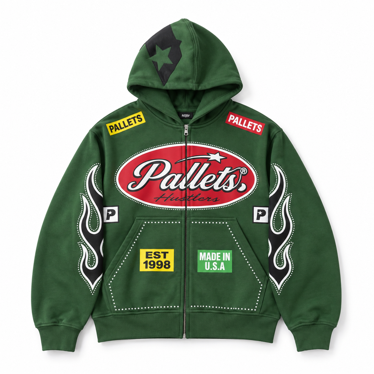 Green Graphic Zip-Up Hoodie