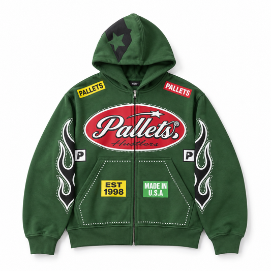 Green Graphic Zip-Up Hoodie