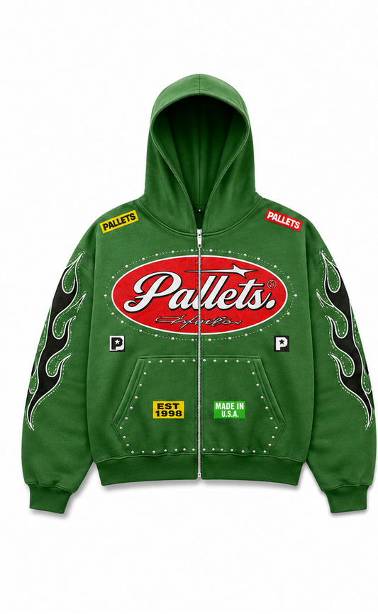 Green Graphic Zip-Up Hoodie