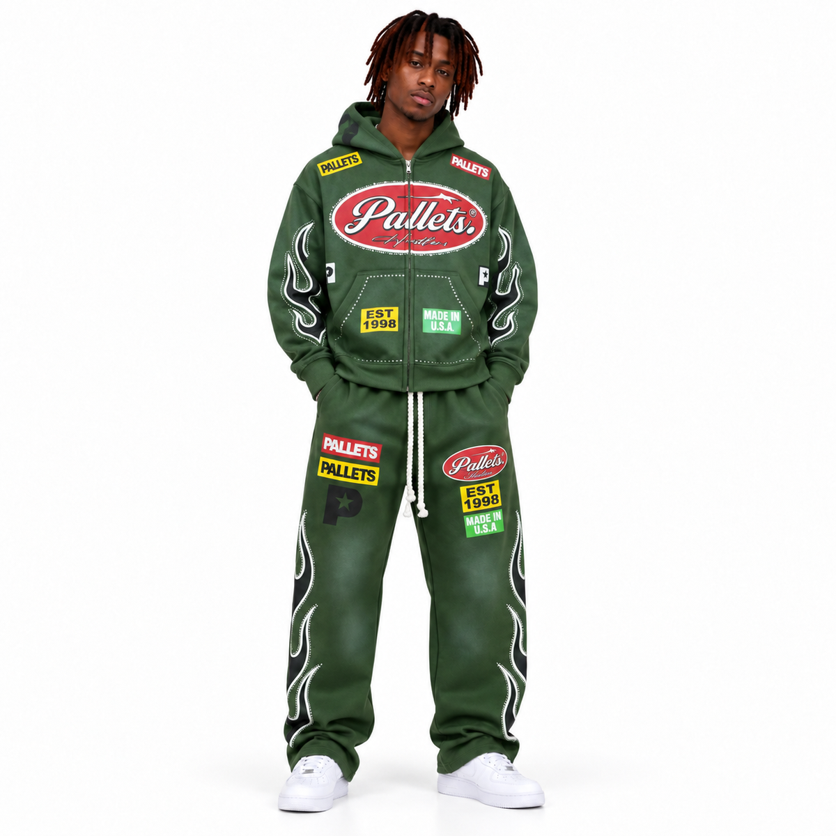Green Graphic Zip-Up Hoodie