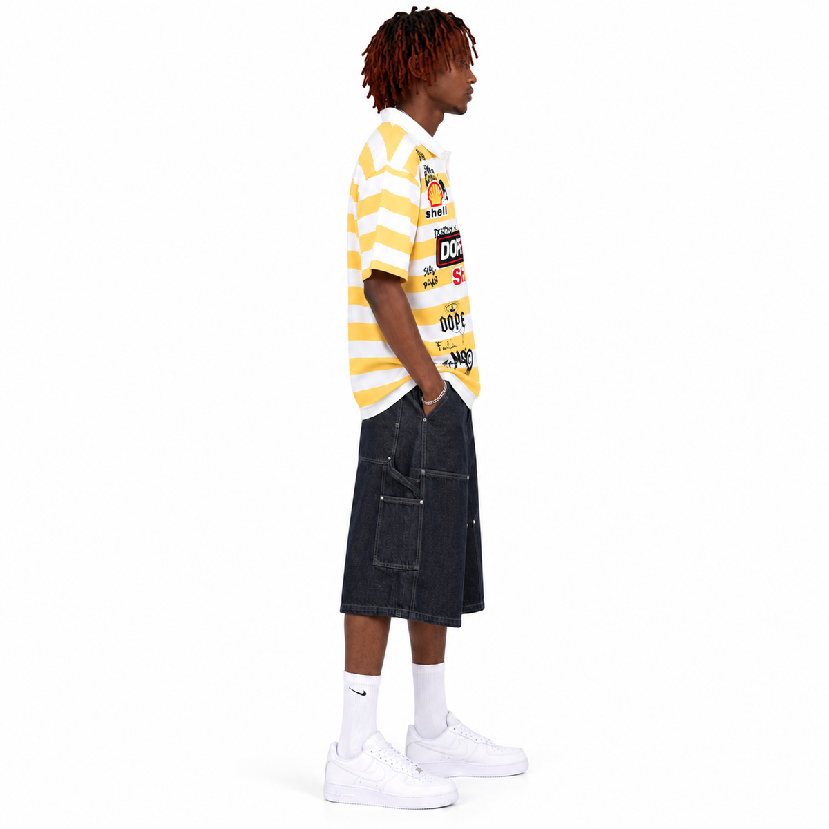 Dope Dept. Yellow & White Striped Graphic Polo