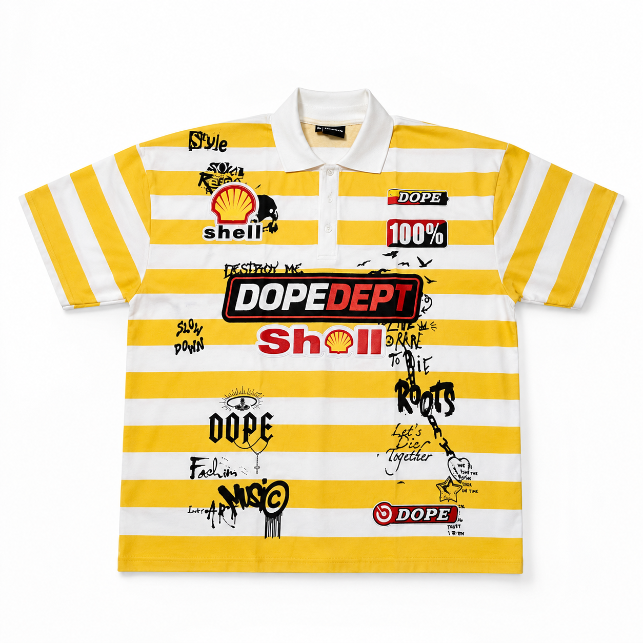 Dope Dept. Yellow & White Striped Graphic Polo